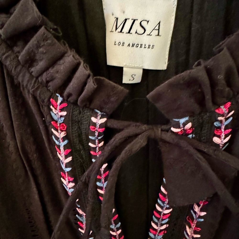 Misa Los Angeles Black Dress with Pink and Red Embroidery - Picture 3 of 4